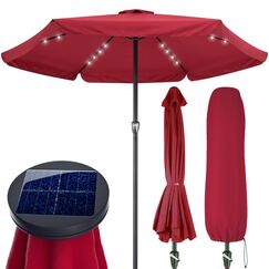 Kingsleeve® Sonnenschirm LED Beleuchtung UV Schutz 80+ Solar Schutzhülle 330cm Groß Kurbel Volant Balkon Terrasse Gartenschirm Marktschirm Rot
