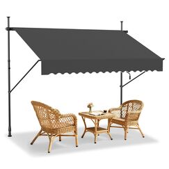 HENGMEI Klemmmarkise Balkon Markise Einziehbar Balkonmarkise Sonnenschutz ohne Bohren höhenverstellbar (250 x 120 cm, Dunkelgrau)