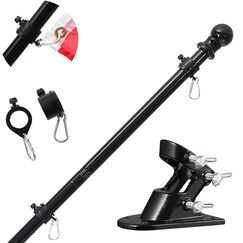 Fahnenmast mit Halterung, 1.5 m, Fahnenmast-Set, amerikanische Flagge mit Stangenhalterung, Edelstahl, strapazierfähig, für Garten, Hof, rostfrei (1.5 m, schwarzer Fahnenmast mit schwarzer Halterung)