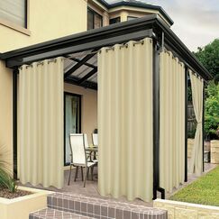 Bonzer wasserdichte Vorhänge für den Innen- und Außenbereich für Terrasse, Dicke Sichtschutz-Ösenvorhänge für Schlafzimmer, Wohnzimmer, Veranda, Pergola, Cabana, 1 Vorhang, 137.2x213.4 cm, Creme