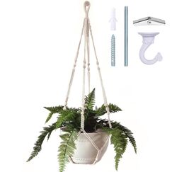 Bouqlife 43 Zoll Makramee Pflanzenhänger Groß für 30,5 cm Topf Extra Lang Keine Quaste Baumwollseil Hängende Pflanzenhalter mit Deckenhaken Bohemian Home Decor