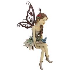 Design Toscano Fannie die Gartenfee Sitzende Statue, Polyresin, vollfarbe, 30,5 cm
