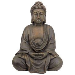 Design Toscano Meditierender Buddha des großen Tempels Gartenstatue, Polyresin, steingrau, Mittel 66 cm