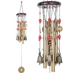 Bwinka Chinesisches traditionelles Retro-Windspiel, 4 Röhren, 5 Glocken, Bronze, Garten, Outdoor, Wohnen, 60 cm
