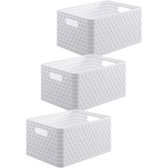 Rotho Country 3er-Set Aufbewahrungsbox 6l in Rattan-Optik, Kunststoff (PP) BPA-frei, weiss, 3 x A5/6l (28.0 x 18.5 x 12.6 cm), Nicht zutreffend