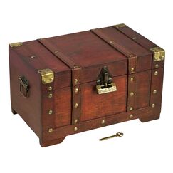 Brynnberg Schatztruhe groß mit Schloss 28x17x16cm Koffertruhe Holztruhe Schatzkiste Vintage-Look Piraten Schatzsuche Holz massiv braun Kolonialstil Schatulle Bauernkasse Holz Piratentruhe Geldtruhe
