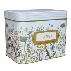SENSORY4U Rezeptbox aus Blech mit Karten – Wildblumen-Druck – inklusive 100 Karten im Format 10 x 15 cm und 12 Trennblätter – schöne dekorative Blechdose Blumengeschenk