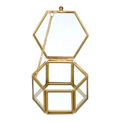 Hipiwe Vintage-Schmuckschatulle aus Glas – Goldene geometrische Schmuck-Display-Organizer, Andenken-Box, dekorative Box für Zuhause, zur Aufbewahrung von Schmuckstücken, Ringen, Ohrringen (klein)