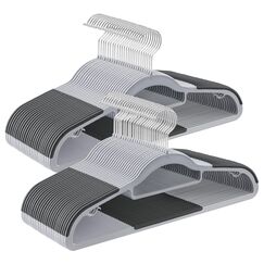 SONGMICS Kleiderbügel 50er Set, Bügel aus Kunststoff, rutschfest, platzsparend, Dicke 0,5 cm, 42 cm lang, um 360° drehbarer Haken in Silber, hellgrau-dunkelgrau CRP20G50