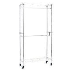 Amazon Basics Doppel-Kleiderstange Offen mit Rädern und Höhenverstellbaren Regalen - Maximalgewicht 181 kg, Chromfarben, 91 cm L x 35,5 cm W x 183 cm H