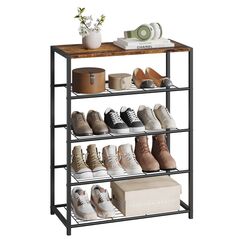 WOLTU Schuhbank Schuhregal mit Sitzfläche Badregal Schuhablage Schuhkommode Schuhständer Organizier mit 4 Ablagen für ca. 12 Paar Schuhe, Holz Metall