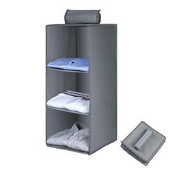 AiQInu Hängeregal Kleiderschrank,Hängeaufbewahrung Schrank Organizer mit 3 Fächern,Faltbar Platzsparend Stabiler Hängeorganizer mit Bambus-Stock Verstärkt Aufbewahrungssystem für Kleiderschränke