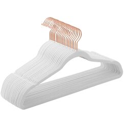SONGMICS Kleiderbügel Samt, 20er Set, Jackenbügel, 41,5 cm breit, Anzugbügel, dünn, gut belastbar, um 360° drehbarer Haken, für Mäntel, Hemden und Anzüge, Weiß-Roségold CRF026W01