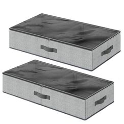 SONGMICS Unterbettkommode, 2er Set, Unterbett Aufbewahrungsbox mit Sichtfenster, Faltbarer Organizer, unter dem Bett oder auf dem Schrank, Vliesstoff, platzsparend, grau RUB002G01
