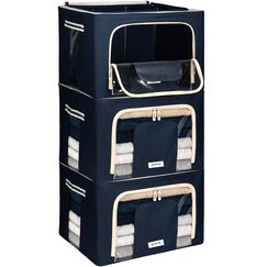 4CONVY Kleideraufbewahrung Kleiderschrank Box mit Reißverschluss Metallrahmen - große faltbare stapelbare Aufbewahrungsbox -3x66L Aufbewahrungstaschen - Kleiderbox für Bettdecke Kleidung Aufbewahrung