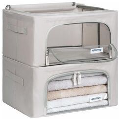 4CONVY Kleideraufbewahrung Kleiderschrank Box mit Reißverschluss Metallrahmen - große faltbare stapelbare Aufbewahrungsbox -2x24L Aufbewahrungstaschen - Kleiderbox für Bettdecke Kleidung Aufbewahrung