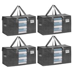 VENO Umzugstaschen 4 Stück Aufbewahrungstasche mit Griffe und Reißverschlüssen, Kleideraufbewahrung Umzugskartons, Faltbare Aufbewahrung Boxen,Wasserdichte Transporttasche (Schwarz, 4er-Pack)