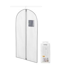 Compactor - Lange Kleiderschutzhülle zum Aufhängen Größe L - Schutz für Anzug, Mantel, langes Kleid - Reißverschluss - Atmungsaktives weißes Gewebe mit grauer Kante - Staubschutz für Kleiderschrank