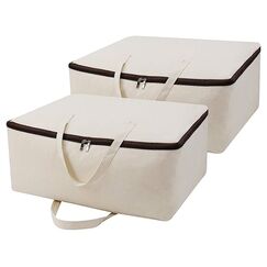 2er-Pack, weiche Aufbewahrungsbeutel aus natürlichem Baumwollsegeltuch mit Griffen und 3-seitigem Reißverschluss, gut für Kleidung Decken Bettdecken Kissen Organizer im Kleiderschrank, Kleiderschrank