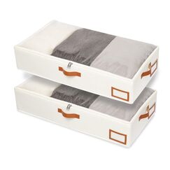 Yawinhe 2 Stück Unterbettkommode, Unterbett-Aufbewahrungstasche, Kleideraufbewahrung, Faltbare Aufbewahrung Kleidung mit Klarem Fenster, für Bettdecken, Kleidung, 60x30x15cm, Beige