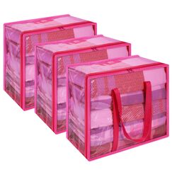 Vieshful 3 Stück Aufbewahrungstasche für Kleidung mit Verstärktem Griff Faltbare Unterbett Aufbewahrungsbox Vinyl Organizer für Bettdecke 40L Rosa