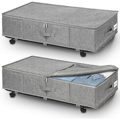 JUPELI Unterbettkommode mit Rollen, Faltbare Unterbett Aufbewahrungsbox, 360° Drehung Bettkasten Aufbewahrung, Groß Aufbewahrungsbox mit Deckel für Steppdecken Kleidung Spielzeug Schuh, 2 Stück (grey)