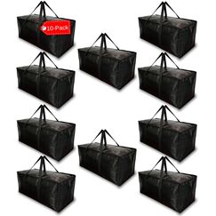 BAG-THAT! 10 schwarze Umzugstaschen, extra groß, strapazierfähig, Aufbewahrungstaschen, Decken, platzsparend, mit verstärkten Griffen, Reißverschlüssen, Jumbo-Kunststoff-Aufbewahrungstaschen-Set (10)
