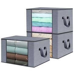homyfort 3 Stück Aufbewahrungstasche für Bettdecken und Kissen - Kleidung Lagerplätze, Decken Organisator Lagerbehälter, Haus bewegen Tasche Feuchtigkeit Geschützt, 50x40x25cm 50L, Hellgrau, X3MR50S