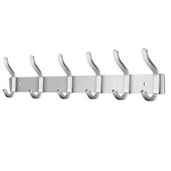 MEIJO Garderobenhaken Edelstahl, Hakenleiste Kleiderhaken Wand mit 6 Haken, Garderobe Garderobenleiste Wandgarderobe für Schlafzimmer Bad Küche (Silber, 6 Haken)