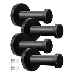 WJUAN 4er Set Garderobenhaken Edelstahl Schwarz | 53mm Handtuchhaken | Wandhaken mit 20kg Tragkraft & Montagezubehör | Kleiderhaken für Bad, Küche, Schlafzimmer