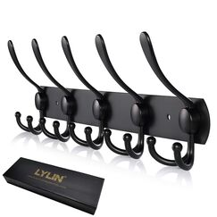 LYLIN kleiderhaken Hakenleiste, Garderobenhaken Edelstahl Rostfrei Handtuchhaken Wandhaken Garderobenleiste Vintage Jackenhalter Wand (Matt Schwarz, 15 Haken, 1Pcs)