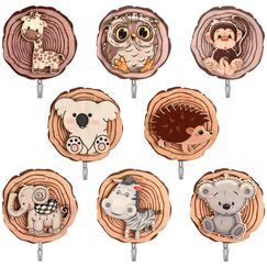 Collazoey 8 Stück Kleiderhaken Kinder,Selbstklebender Haken aus Holz,Kleiderhaken für Kinder in Tierform, Wandhaken aus Holz in Tierformen, Für Bad Kinderzimmer,Küche, Handtücher Mützen (B)