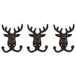 BigDean 3x Wandhaken Hirsch 2er Haken Gusseisen Garderobenhaken Werkzeughalter 9,5 x 4,5 x 12,5 cm