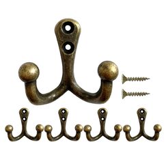 5 Stück Kleiderhaken Vintage Bronze, Mokife Garderobenhaken Doppelt Wandhaken Schwerlast mit Schrauben für Tür, Wand, Garderobe