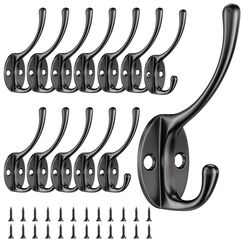Neuener 12 Stück Vintage Garderobenhaken Metall Wandhaken mit 24 Schrauben, für Schlafzimmer Mantel Hut Haken Badezimmer Küche (Schwarz)