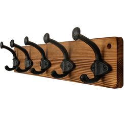 WEBI Garderobenleiste,Wandgarderobe mit 5 Haken Gusseisen,Garderobenhaken Wand Garderobe Hakenleiste,Kleiderhaken Wand für Mäntel,Jacken,Rustikal Braun