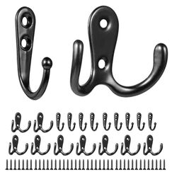 NBFBA 20 Stück Kleiderhaken, 10 Doppelhaken und 10 Einzelhaken, mit 40 Schrauben, für Garderobenhaken Badezimmer Küche