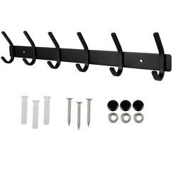 HIMREYLD Hakenleiste Kleiderhaken mit 6 Haken | Garderobenleiste SUS304 Edelstahl Rostfrei für Jacken Mantel Mehrzweck für Bad Wand Tür Schlafzimmer Küche bis 30kg Belastbar - Schwarz 1 Stück