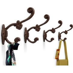 Comfify Rustikale Wandhaken - Shabby Chic Set mit 4 Wandhaken für Mäntel, Taschen, Handtücher und mehr - Vintage Haken für die Dekoration im Landhausdesign - Robuste Haken aus Gusseisen – Rostbraun