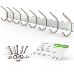 HOMEPHIX Garderobenhaken Edelstahl kleiderhaken gebürstet (1 Stück – 8 Haken, 59cm, Silber)- Hohe Tragkraft Garderobenleiste - Stabile kleiderhaken wand - Garderobenpaneel für Garderoben, Flure, Küche
