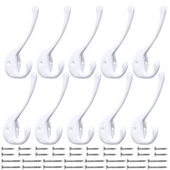 Doppelhaken für Mäntel, Schal, Tasche, Handtuch, Schlüssel, Kappe, Tasse, Hut, robust, doppelt, Wandmontage, 20 Schrauben, Retro-Doppelhaken weiß