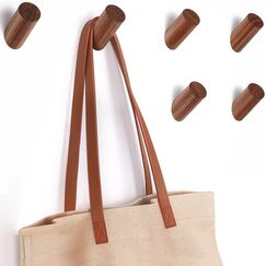 Holzwandhaken, 6 Stück, natürliche Holz-Kleiderhaken zur Wandmontage,Felidio rustikale robuste Haken zum Aufhängen von Handtüchern, Mänteln, Pflanzen, Hutaufhänger, Wandgarderobe (Walnussholz)