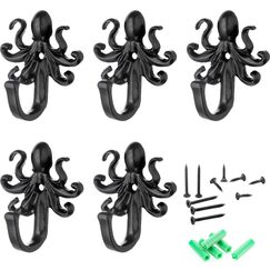 FANYUN 5 Pack Kleiderhaken Wandhaken, Octopus Dekorative Wandhaken Rustikaler Metallbügel für Handtuch, Schlüsselhalter, Hängende Mäntel, Schals, Taschen, Geldbörsen, Rucksäcke Wohnkultur (Octopus)