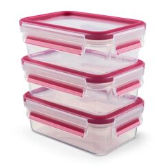 EMSA Clip & Close Frischhaltedosen-Set, rechteckig, 0.55 L, Aufbewarungsboxen, 100 Prozent dicht, spülmaschinen-, gefrier-, mikrowellenfest, Transparen, Pink, Made in Germany, 515582