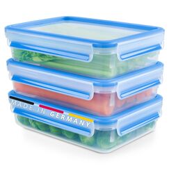 EMSA Clip & Close Frischhaltedosen-Set, rechteckig, 3 x 1,2 L, Aufbewahrungsboxen, 100 Prozent dicht, spülmaschinen-, gefrier-, mikrowellenfest, Blau, Made in Germany, 515645