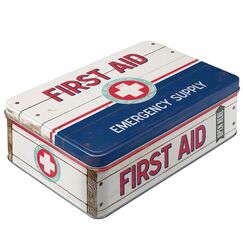 Nostalgic-Art Retro Vorratsdose Flach, 2,5 l, First Aid Blue – Emergency Supply – Geschenk-Idee für Dein Zuhause, Blech-Dose mit Deckel, Vintage Design