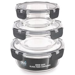 Igluu Meal Prep Runde Glas-Frischhaltedosen mit BPA-freiem Deckel (3er-Pack) – mikrowellen-, ofen-, gefrier-, spülmaschinengeeignet, auslaufsicher – 400 & 650 & 950 ml – robustes Borosilikatglas