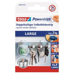 tesa Powerstrips Large - Doppelseitige Klebestreifen zur Montage von Gegenständen auf glatten Oberflächen - Bis zu 2 kg Halteleistung - 10er Pack Powerstrips