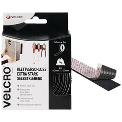 VELCRO Marke | Klettband Selbstklebend | Zuschneidbares industrielles extra starkes doppelseitiges selbstklebendes Klettband mit Klettverschluss | Schwarz | 50 mm x 1 m