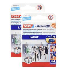 tesa Powerstrips Large/Doppelseitige Klebestreifen zur Montage von Gegenständen bis 2kg - Wieder ablösbar 10 Strips (2 Packungen, Large)